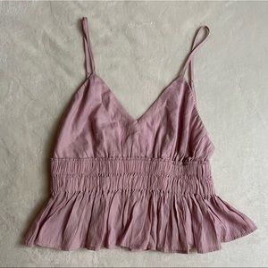 Victoria + Sophia Smocked Crop Top Womens Pink Ruffled Sleeveless V-Neck Size S